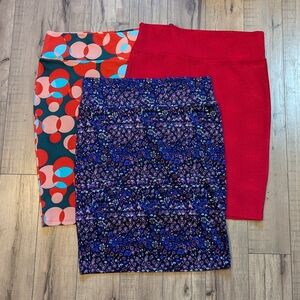 LuLaRoe Cassie Pencil Skirt Bundle Of 3 Size 2XL - Red Floral Geometric Abstract